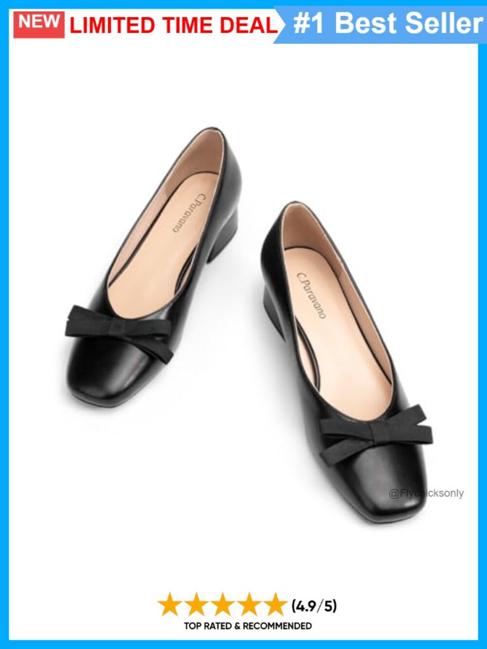 Chunky Block Heel Square Toe Pull-On Pumps with Bow Slip-On Dressy Casual
